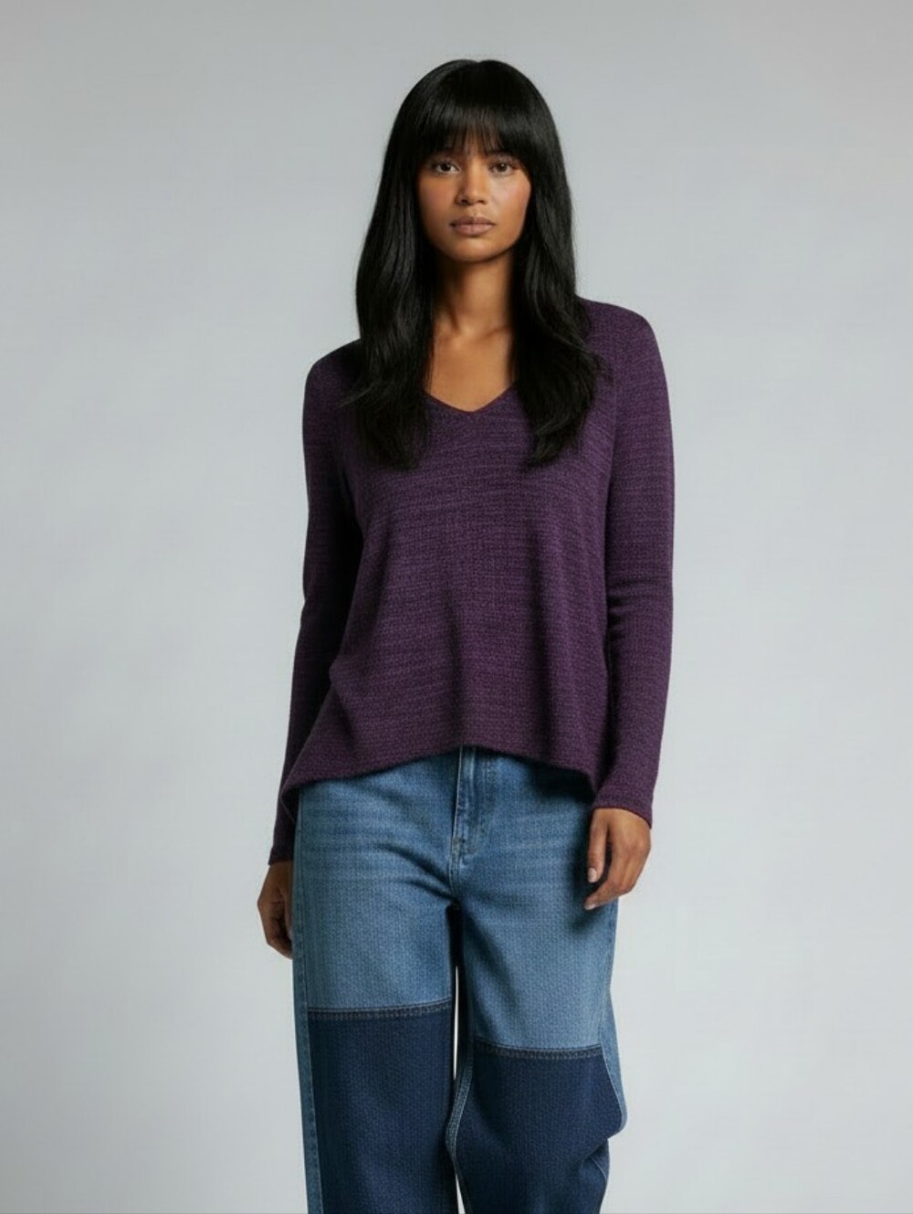 Eileen Fisher Baby Alpaca V Neck Lightweight Sweater In Deep Purple Size Small